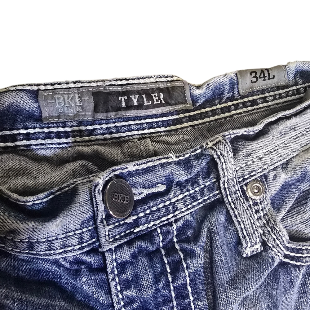 BKE Tyler 34L Western Cowboy Distressed Light Wash Mens Jeans 34x32 - Picture 2 of 8